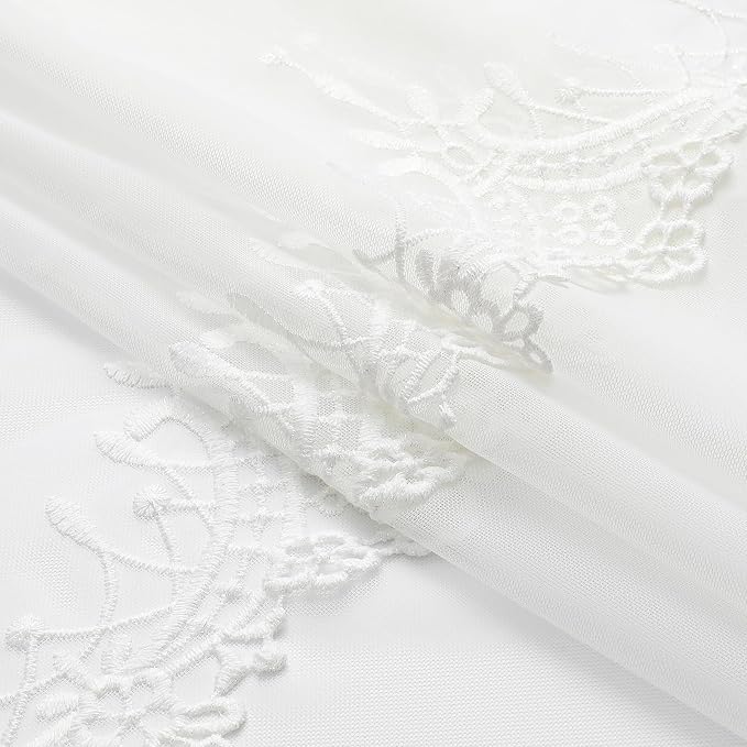White Sheer Voile Curtains White Embossed European 54Wx84L Inch | Light - Image 4