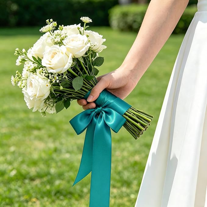 1In 30Yards Teal Satin Ribbon for Gift Wrapping Wedding Christmas Party | Sleek - Image 9