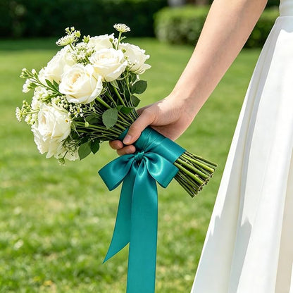 1In 30Yards Teal Satin Ribbon for Gift Wrapping Wedding Christmas Party | Sleek - Image 9