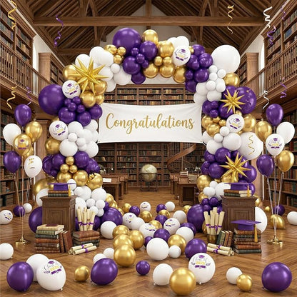 60pcs Purple Gold Graduation Balloons, Class Of 2026 Hat Printed Balloon - Image 5