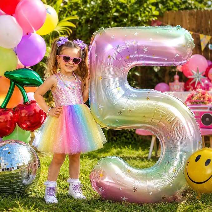 Big Number 5 Balloons, Rainbow Foil 5 Balloon Numbers 40 Inch, Giant 5th - Image 5