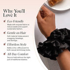 Kitsch Recycled Satin Ruffle Scrunchie – Gentle Hair Scrunchie for Women, Eco-Friendly Hair Tie No Damage, Stylish Ponytail Holder | Ideal Gifts for Women - Black