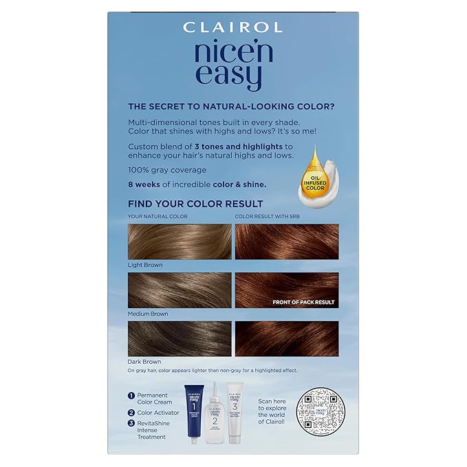 Clairol Nice'n Easy Permanent Hair Dye, 5RB Medium Reddish Brown Hair Color, Pack of 2
