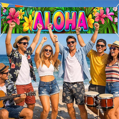 HOMETITUTE Luau Party Decorations Aloha Hawaiian Fence Banner 79 x 18 inch | - Image 2