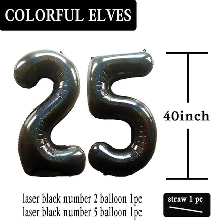 Laser Black Number 25 Balloons 40 Inch Giant Foil Mylar Balloons - Image 2