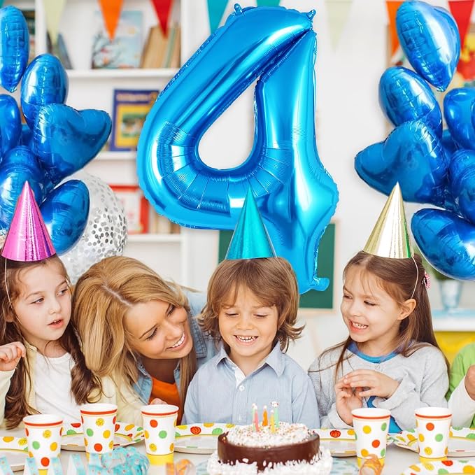Blue Number 4 Balloon 40 Inch, Big Large Foil Helium Number Balloons, Jumbo - Image 4