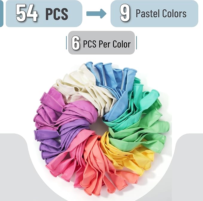 Mr. Pen- Pastel Balloons, 12 Inch, 54 Pack | Assorted Pastel Latex Balloons - Image 2