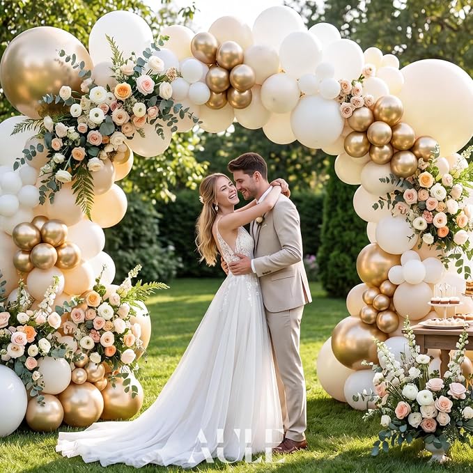 AULE 155Pcs Champagne Gold Balloon Arch Kit White Beige Balloons | Gold Balloon - Image 3
