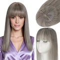 Rich Choices Human Hair Toppers for Women-100% Real Remy Hair Topper with 3D 360°Bang-Upgraded 150% Density 9 * 12CM Lace Base-Clip in Hairs topper for Thinning Hairs-12Inch #G2 Grey