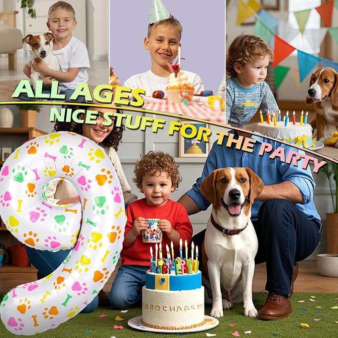 40 Inch Multi-color Dog Paw Birthday Balloons, Numeral 9 Birthday Balloons - Image 5
