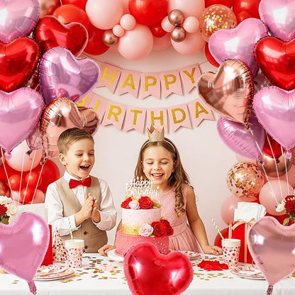 TONIFUL 30 Pcs 18 Inch Red Pink Rose Gold Heart Shape Foil Mylar Balloons | - Image 6