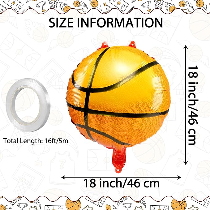 Fovths 12 Pieces Inflatable Basketball Balloons 18 Inches Basketballs Foil - Image 2