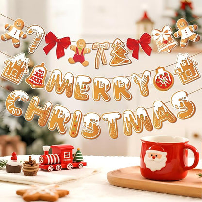 Merry Christmas Banner Gingerbread Christmas Hanging Decoration 3PCS - Image 2