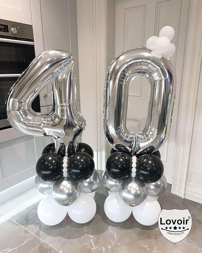 Silver 40 Number Balloons, 40 Inch Giant Number 40 Balloons Foil Mylar Helium - Image 6