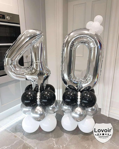 Silver 40 Number Balloons, 40 Inch Giant Number 40 Balloons Foil Mylar Helium - Image 6