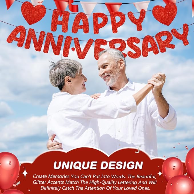 Fulmoon Happy Anniversary Banner Glitter Happy Anniversary Decorations Wedding - Image 5