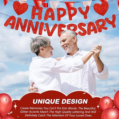 Fulmoon Happy Anniversary Banner Glitter Happy Anniversary Decorations Wedding - Image 5