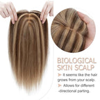 Hair Toppers for Women Real Human Hair No Bangs, 13 * 15 cm Larger Silk Base 150% Density Clip In Topper Hairpieces, Wiglet Top Pieces Add Volume /10 Inch 4P27 Medium Brown&Dark Blonde