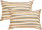 JELLYMONI 100% Natural Cotton Striped Queen Pillowcases Set, 2 Pack White and Rust Stripes Pattern Printed Pillow Covers with Envelope Closure(Pillows are not Included)