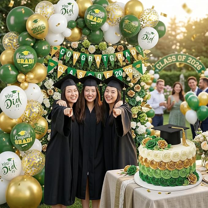 Green and Gold Balloons, 12 Inch Graduation Balloons Printed 2026, You DID IT - Image 7