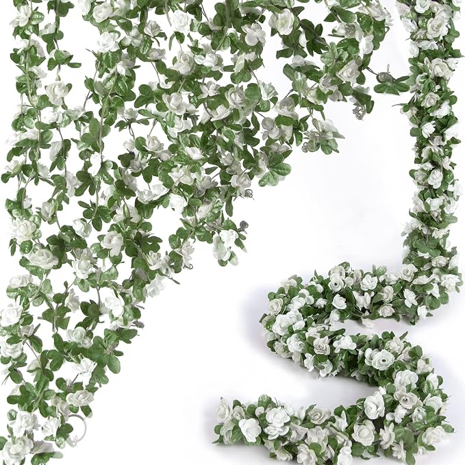 Artificial Flower Garland 8pcs 8.2ft Floral Rose Vine Decor, Hanging Faux Roses by PONKING