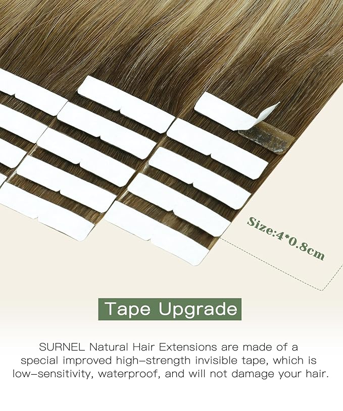 SURNEL Injected Invisible Tape in Hair Extensions 16 Inch Walnut Brown to Ash Brown and Golden Blonde Seamless Invisible Tape in Extensions 20 Pcs 35g(#3822,16)