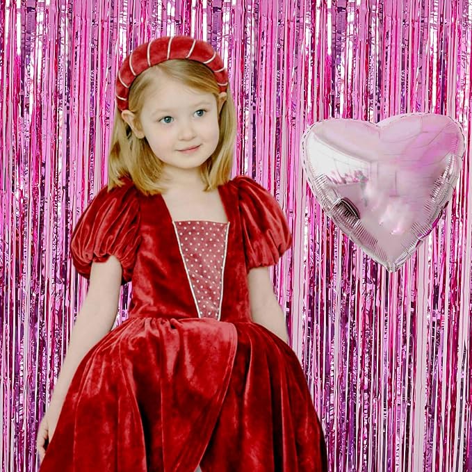 JINSUI Pink Fringe Backdrop 3.3x8.2ft, 2 Pack Foil Tinsel Curtains Decor | - Image 2
