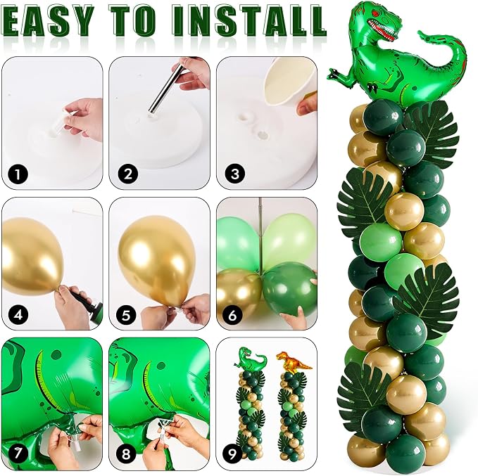 2 Sets Dinosaur Balloon Column Stand Kits Adjustable Green Gold Balloons Column - Image 5