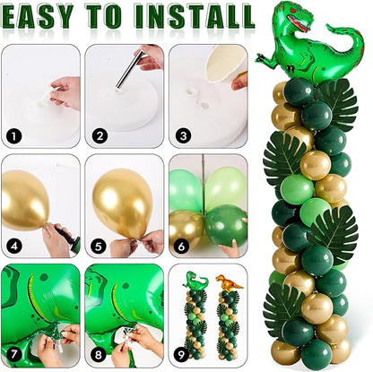 2 Sets Dinosaur Balloon Column Stand Kits Adjustable Green Gold Balloons Column - Image 5