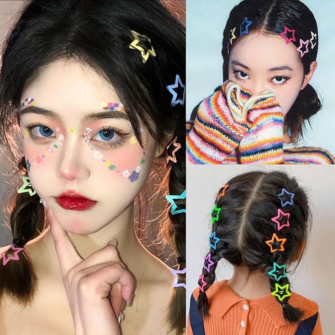Star Hair Clips Snap Hair Barrettes Non Slip Star Hair Accessories Multiple Colors Metal Hair Clips for Girls Women -100PCS 1.18"