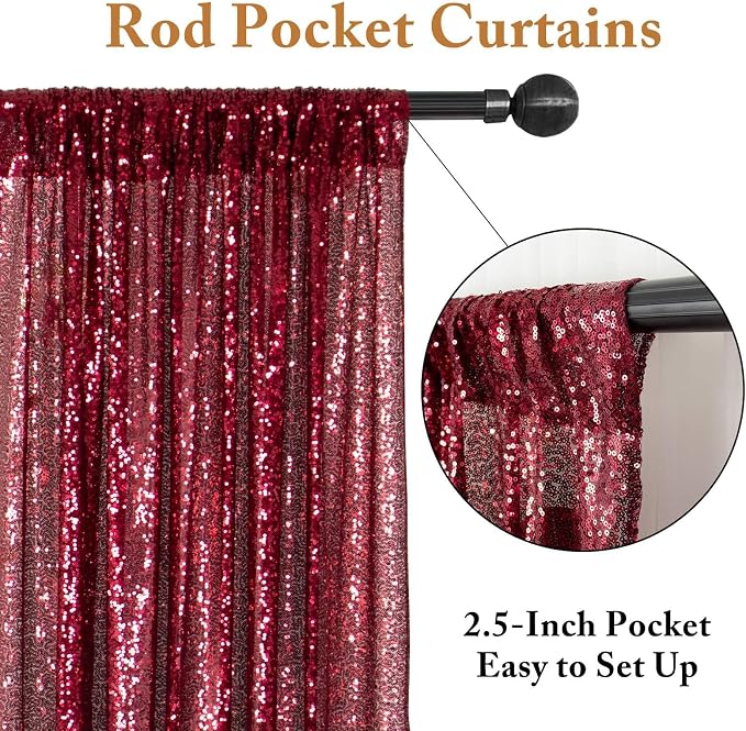 ShinyBeauty Burgundy Sequin Curtain Backdrop 2 Panels 4FTx8FT Wedding Decor - Image 4