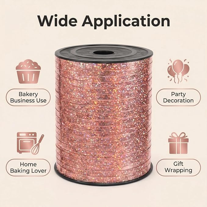 500 Yards Curling Crimped Ribbon Rose Gold Balloon String Shiny Metallic Roll - Image 4