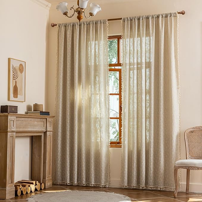 ENJOYBRIDAL Floral Curtains 96 Inch Length 2 Panels Tassel Drapes Rod Pocket - Image 4