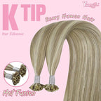 YoungSee U Tip Hair Extensions Real Human Hair Brown K Tip Hair Extensions Light Brown Highlight Blonde Hair Extensions K Tip 24in Ktip Hair Extensions Remy Human Hair for Wedding Hot Fusion 50s/50g