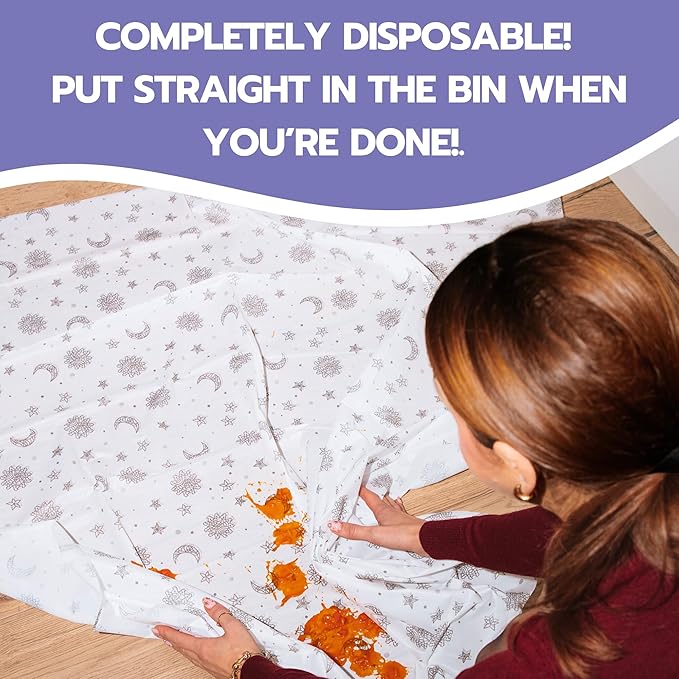 30 Pack Disposable Splat Mats by Eli with Love - Extra Large 49"x49" 100% Waterproof Baby Splat Mat for Under High Chair - Plastic Mat Liner for Floor - Protect from Spills (Floral, 30 Pack)