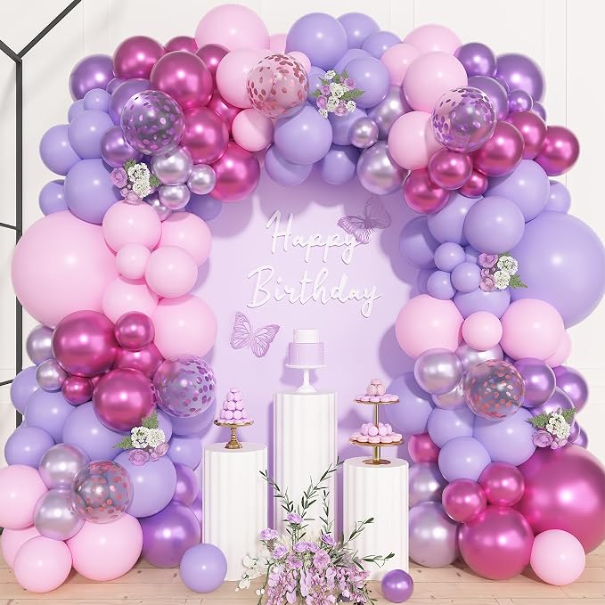 157Pcs Pink Purple Balloons Arch Garland Kit Different Size | Metallic Light by OUDDYLIFE