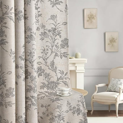 Grey Boho Floral 100% Blackout Curtains 84 Inch 2 Panels | Farmhouse Vintage by Unknown