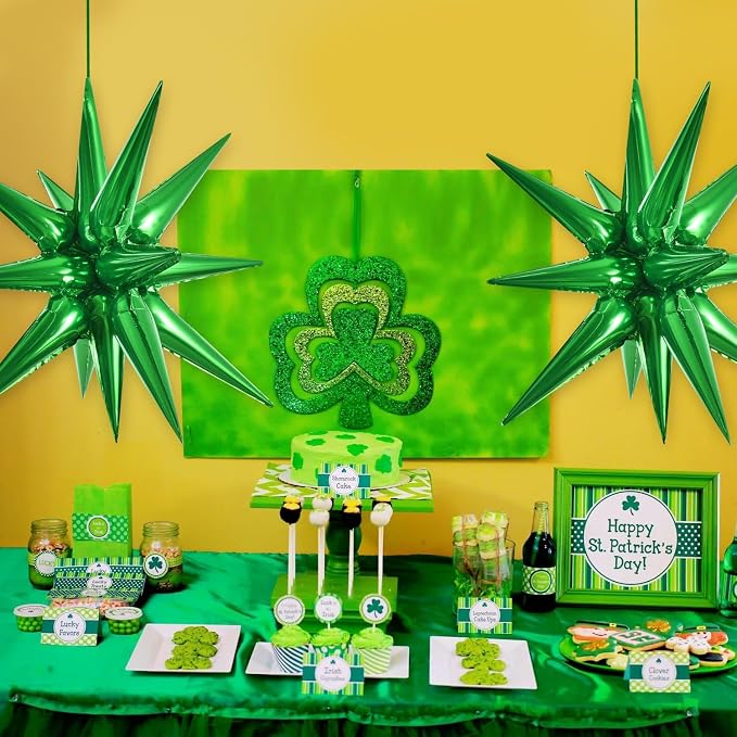 TONIFUL 4 Pcs Explosion Star Balloons Green Foil Balloon Party Decorations | 22 - Image 5
