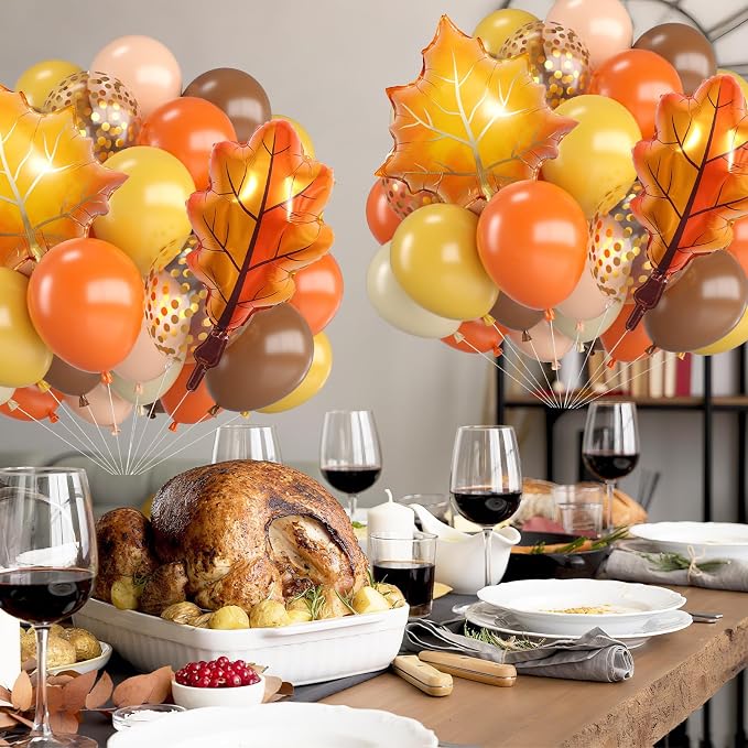 Fall Balloons, 12 Inch Orange Yellow Brown and Nude Balloonis, Leaf Balloon - Image 5