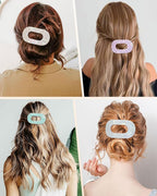 Mesovor 4 Pack French Flat Hair Clips for Women, 3.74" Nonslip Stylish Round Duckbill Lay Flat Hair Claw | Side Slide Volume Flat Hairclips for Lying Down, Yoga, Driving (Mermaid Colorful)