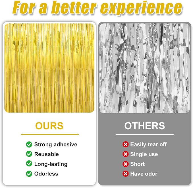 5 Pack 3.3 x 9.9 ft Gold Foil Fringe Curtains Streamers Party Decorations | - Image 3