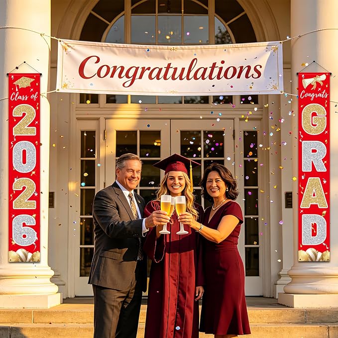 Graduation Decorations 2026, Class of 2026 Banner Congrats Grad | Red Porch Sign - Image 7