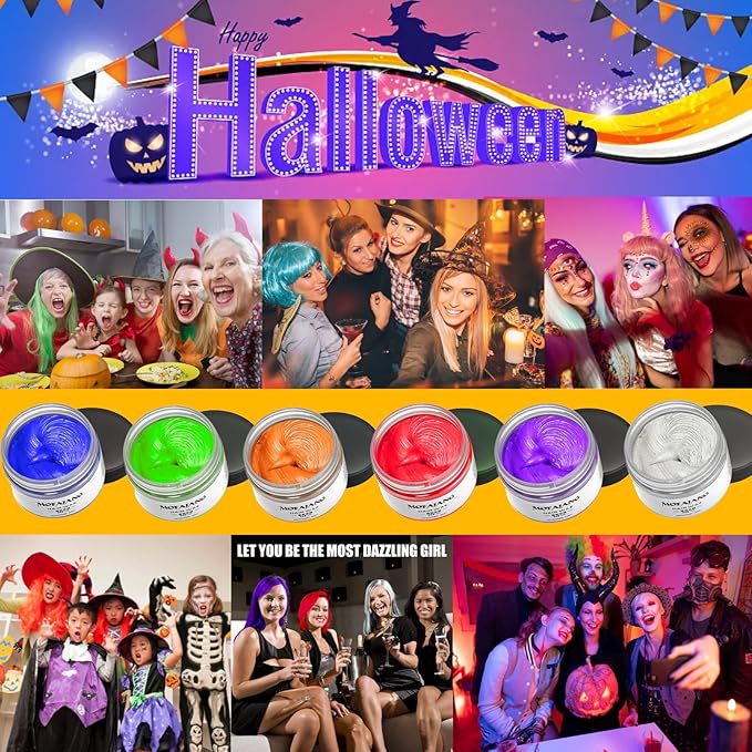 Temporary Hair Color Chalk, Hair Wax Color For Gifts, Birthday,Party, Cosplay DIY, Halloween, Christmas (6, Red Orange Purple Blue Green Gray)