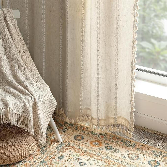 Boho Light Filtering Curtains 63 Inch 2 Panels - Image 2