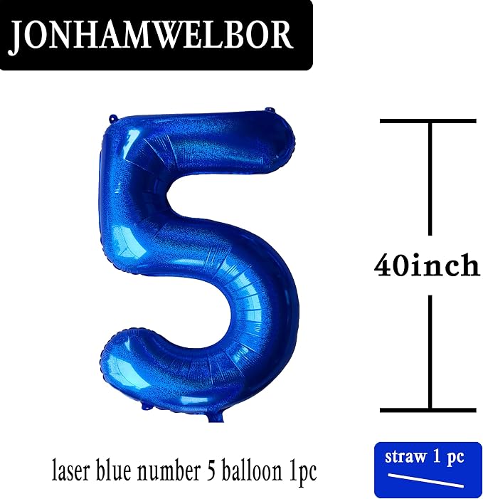 Jonhamwelbor 40 Inch Laser Blue Number 5 Balloon Foil Mylar Giant Balloon - Image 2