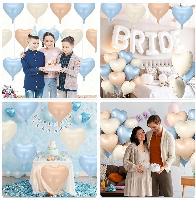 Baby Blue Heart Balloons, 18 Inch Apricot Cream Sand White Nude Foil Balloons - Image 6