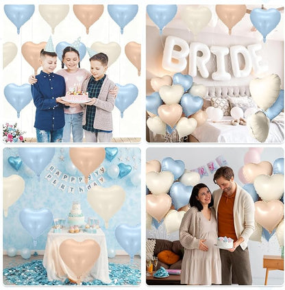 Baby Blue Heart Balloons, 18 Inch Apricot Cream Sand White Nude Foil Balloons - Image 6