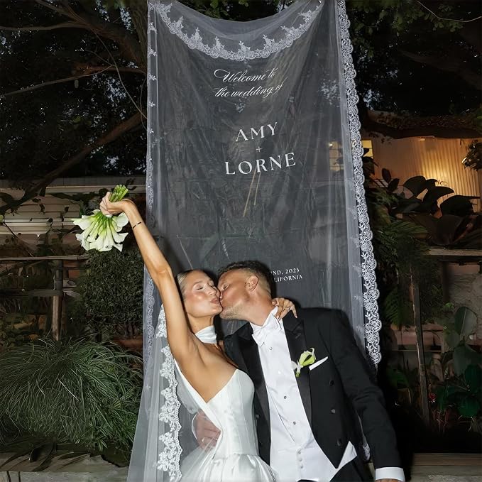 Custom Wedding Welcome Sign Banner, Sheer Fabric Hanging Wedding Entrance Decor - Image 2