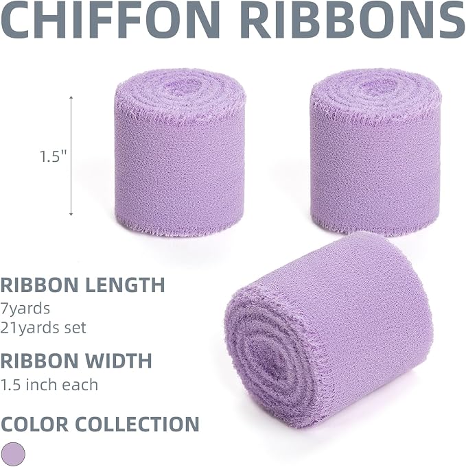 KEOSREE Purple Lavender Handmade Chiffon Ribbon, 1.5" x21Yd | Frayed Silk - Image 2