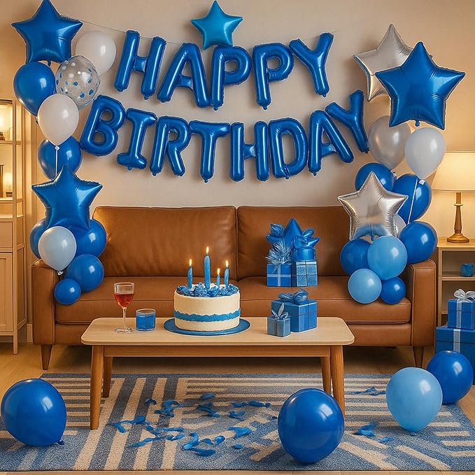 29PC Blue Happy Birthday Balloon Banner, 16 Inch 3D Aluminum Letter Banner Sign - Image 7